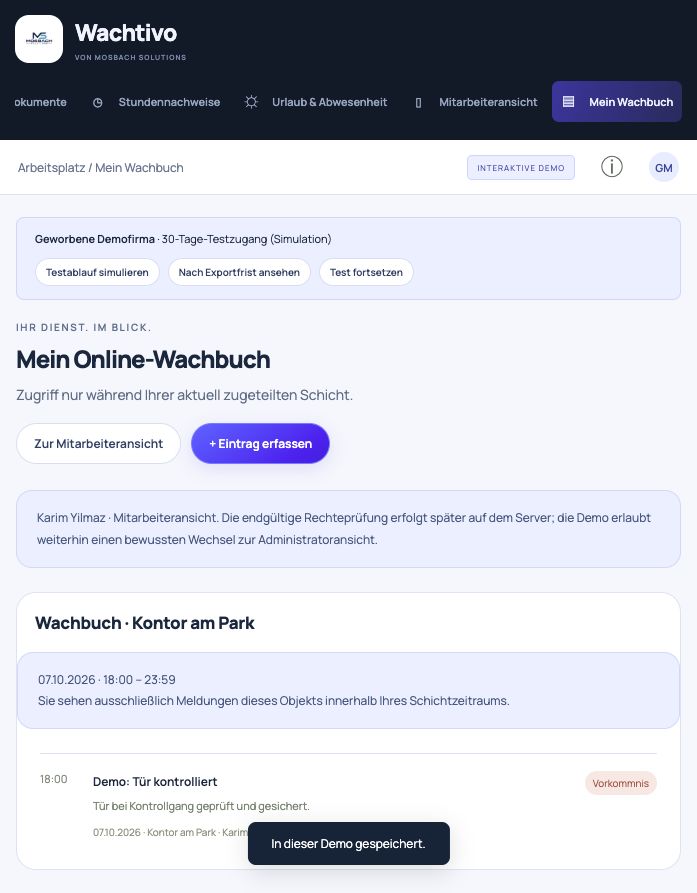 WACHTIVO Plattformansicht: Online-Wächterkontrollsystem (OWKS)